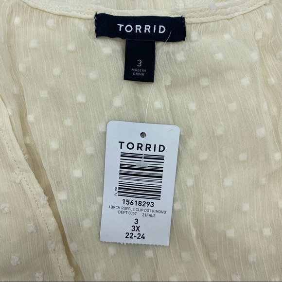 Torrid Women’s Plus Size Cream Tiered Ruffle Open Kimono Clip Dot Size 2X, 3X 4X - Picture 12 of 13